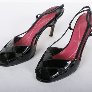 Women's Black Patent Cole Haan Open Toe Heels 7.5M